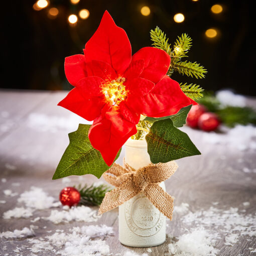 LED-Weihnachtsstern in dekorativer Vase